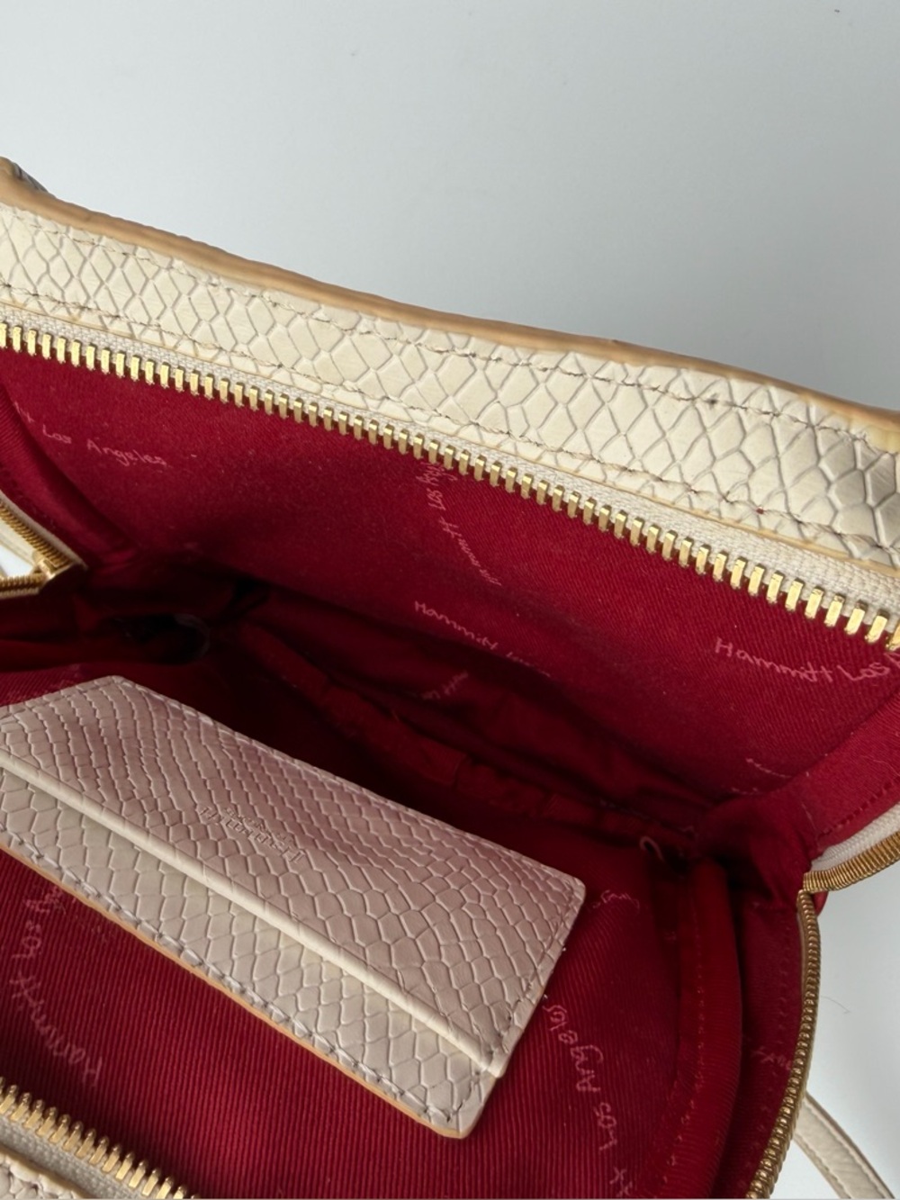 Hammitt Los Angeles Hunter Mini Backpack Cream Snake Embossed Gold Rivets - Picture 6 of 7